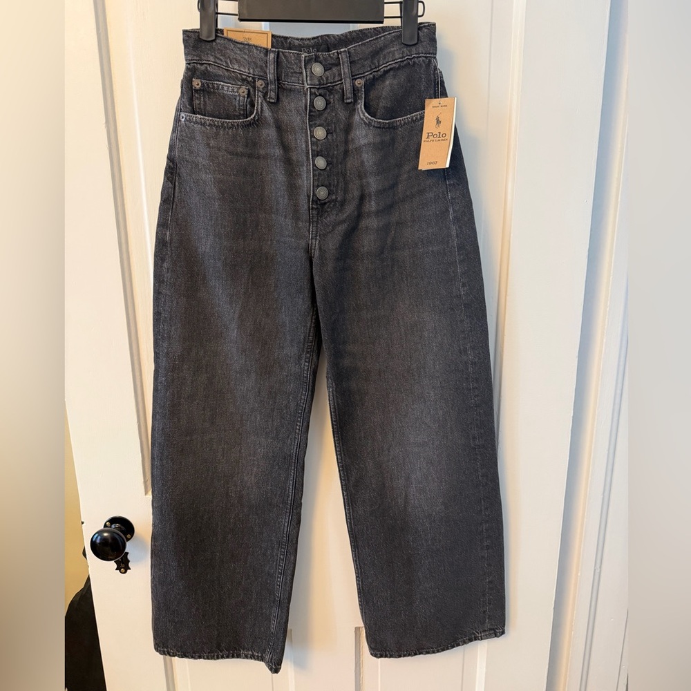 Polo High-Waisted Wide Leg Crop Gray Jeans